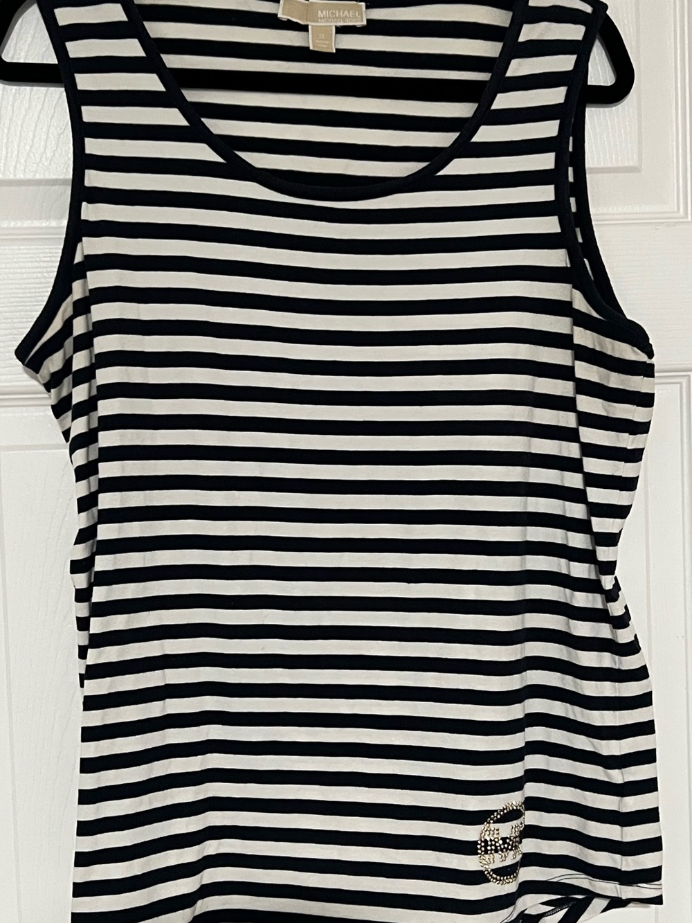 Michael Kors Black and White Striped Sleeveless Tank